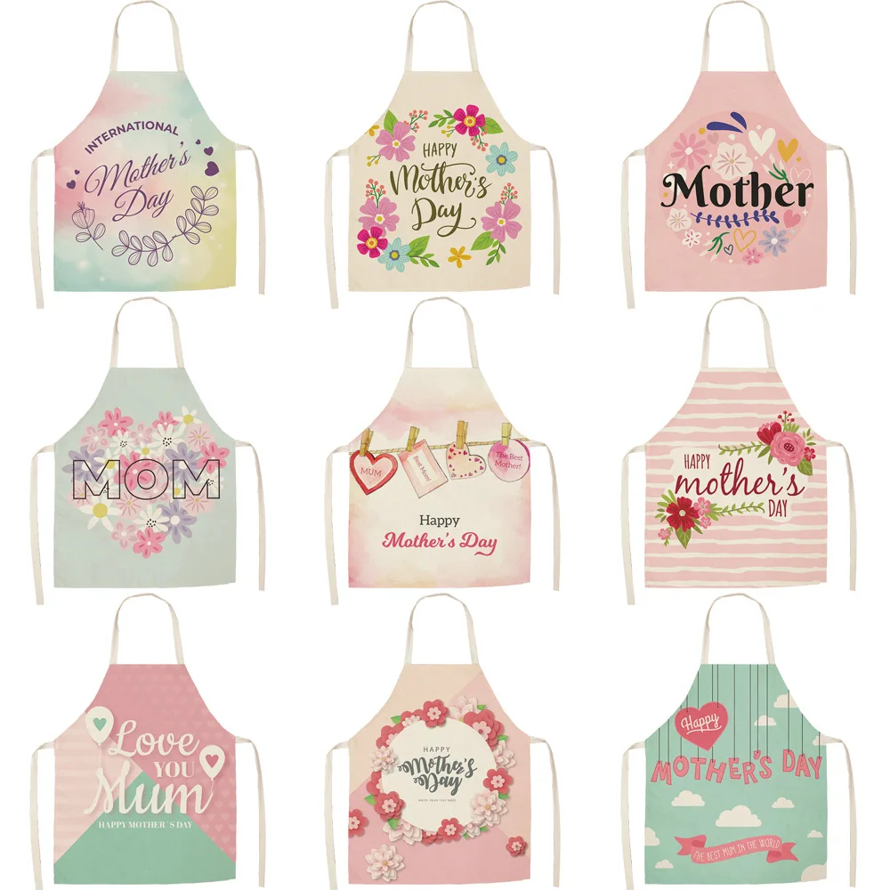 New Mother\'s Day Kitchen Apron Antifouling Cotton Linen women Chef Cooking Aprons Kitchen accessories 55x68cm