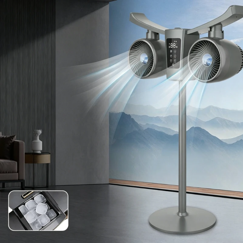 Quiet Dual-Head Air Circulator Fan High Power Energy Saving 3D Oscillating Floor Fan Remote Control Anti-Static for Home Fans