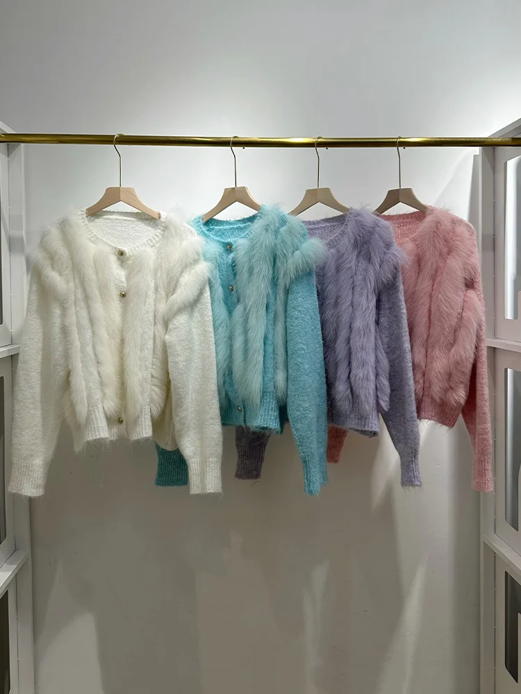 2026 Women Spring Autumn Cardigan Natural Real Fox Fur Knitted Oversize Coat Fox Fur Lady's Sweater - view 6