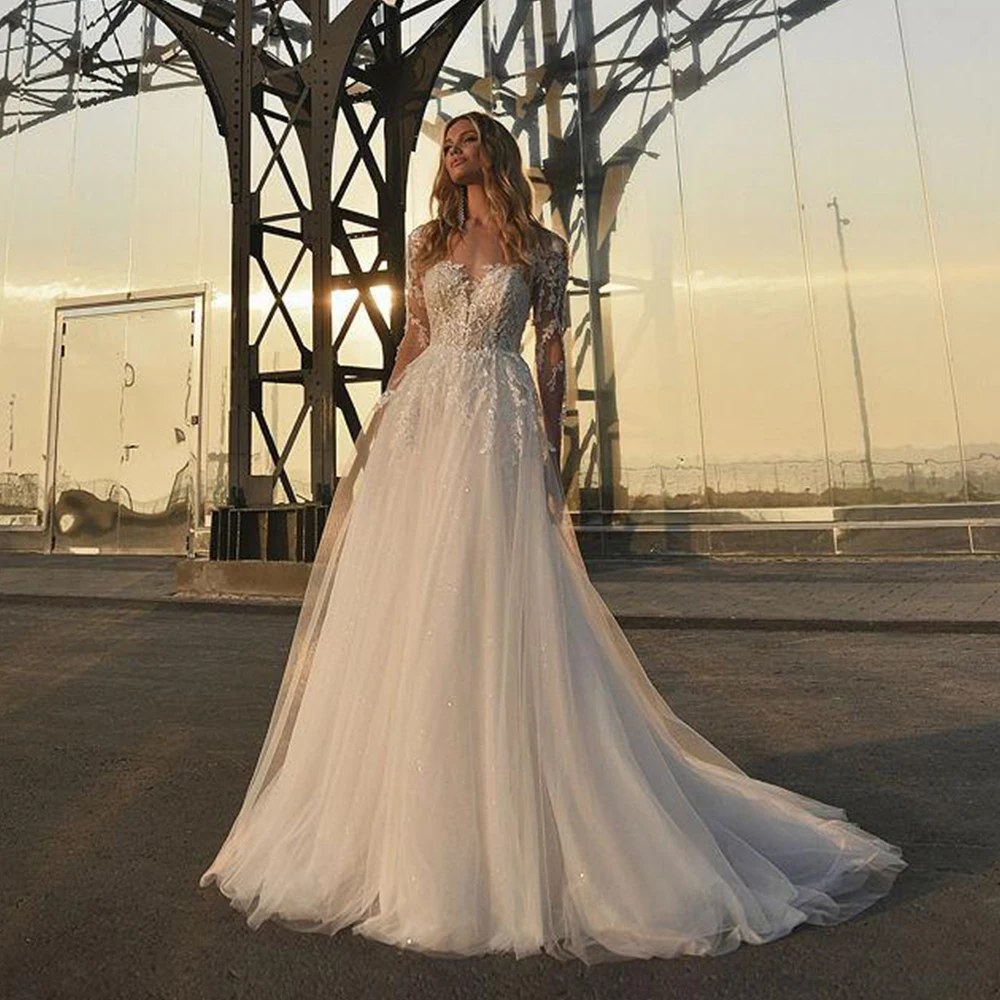 

Ivory Full Sleeve Wedding Dresses with Lace Soft Tulle Bridal Gowns 2024 Summer Charming Vestidos De Novia Summer New WL98005