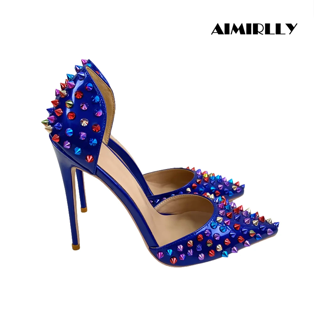 

Модные женские босоножки на высоком каблуке, красочные заклепки, острый носок, неглубокие полые туфли на шпильке, женские летние свадебные туфли без шнуровки