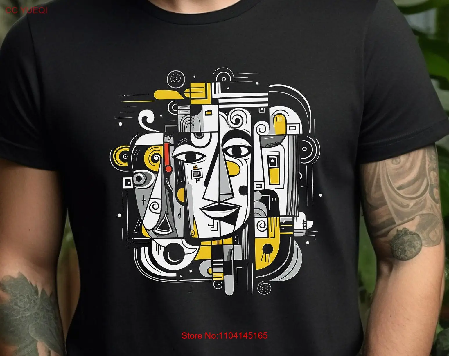 Black and White Abstract Portrait Art t shirt Cubist Modern long or short sleeves