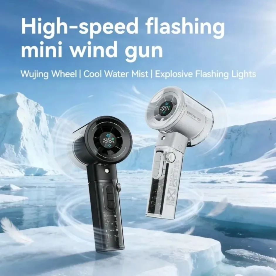 

Transparent Handheld Spray Fan 100-Speed Dial Cooling Fan with AI LED Display 10H Battery Mist Fan for Concerts Travel Office