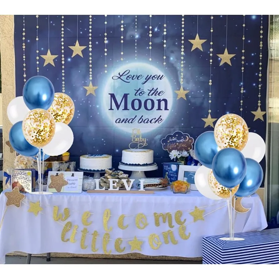 طقم حامل بالونات مكونة من 4 قطع مع بالونات قصاصات ذهبية زرقاء وبيضاء مثالية للاحتفالات أعياد الميلاد للعام الجديد 2025 Cl #6