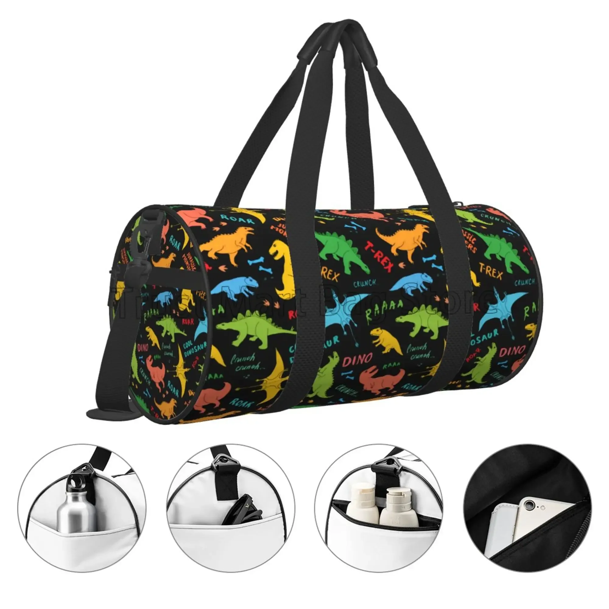 Dinosaurs Pattern Gym Sport Travel Bag for Practice Overnight Duffel Bags Weekender Carry-On Tote Luggage Bag with Zipper