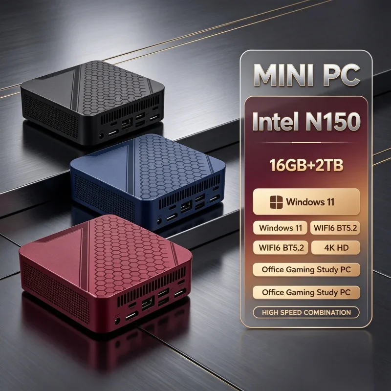 Intel N150 Compact Mini Desktop Windows 11 16GB RAM 2TB SSD WiFi 6 BT5.2 Energy‑Saving PC Host For Household Office Light Gaming