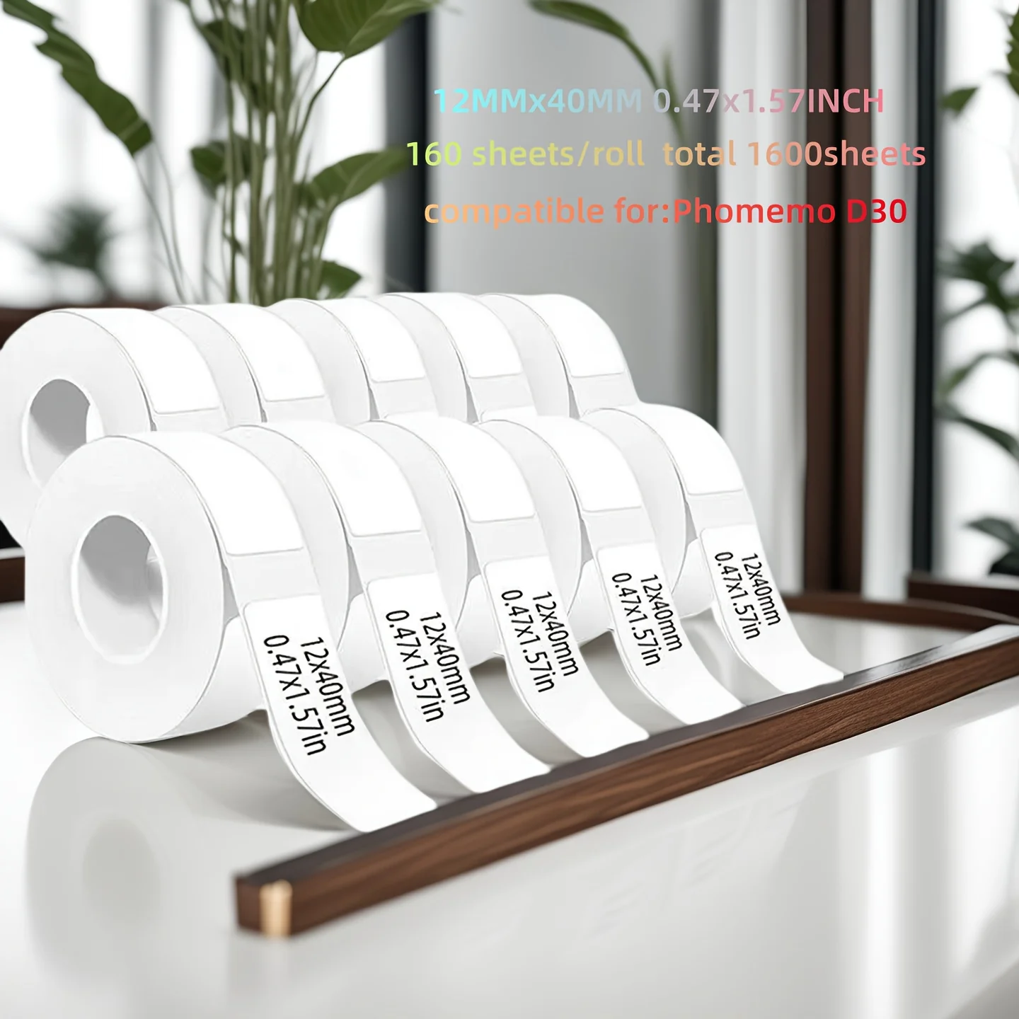 10 rotoli 12x40mm etichette termiche bianche 160/pre-taglio Q31 Q30 Q30S Q32 D35 D30 codice a barre ufficio logistica al dettaglio