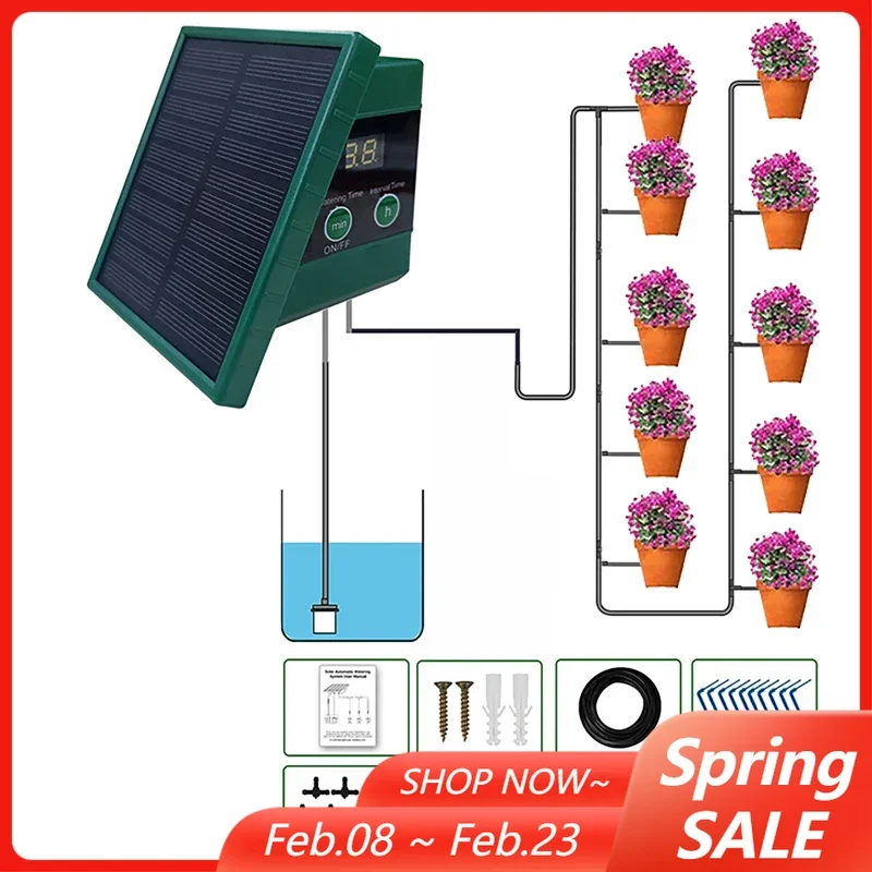 

Solar Automatic Watering System Solar Timed Garden Drip Irrigation Watering Device for Potted Plants Flowers 10m Hose 10 Heads