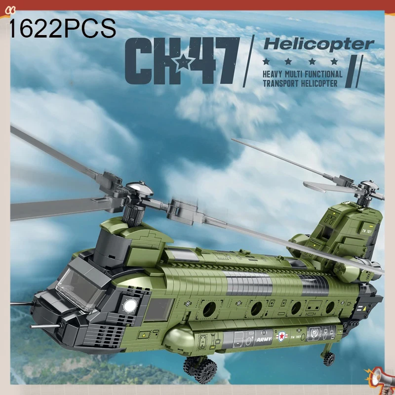 

Конструктор CH-47 Chinook (1622 детали): Военный транспортный вертолет, модель боевого самолета, кирпичики для сборки, игрушки для детей, рождественские подарки