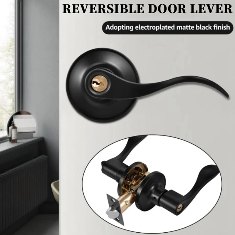 Traditional Wave Style Reversible Door Lever , Matte Black Interior Door Handle for Bedroom, Bathroom, Closet Retail