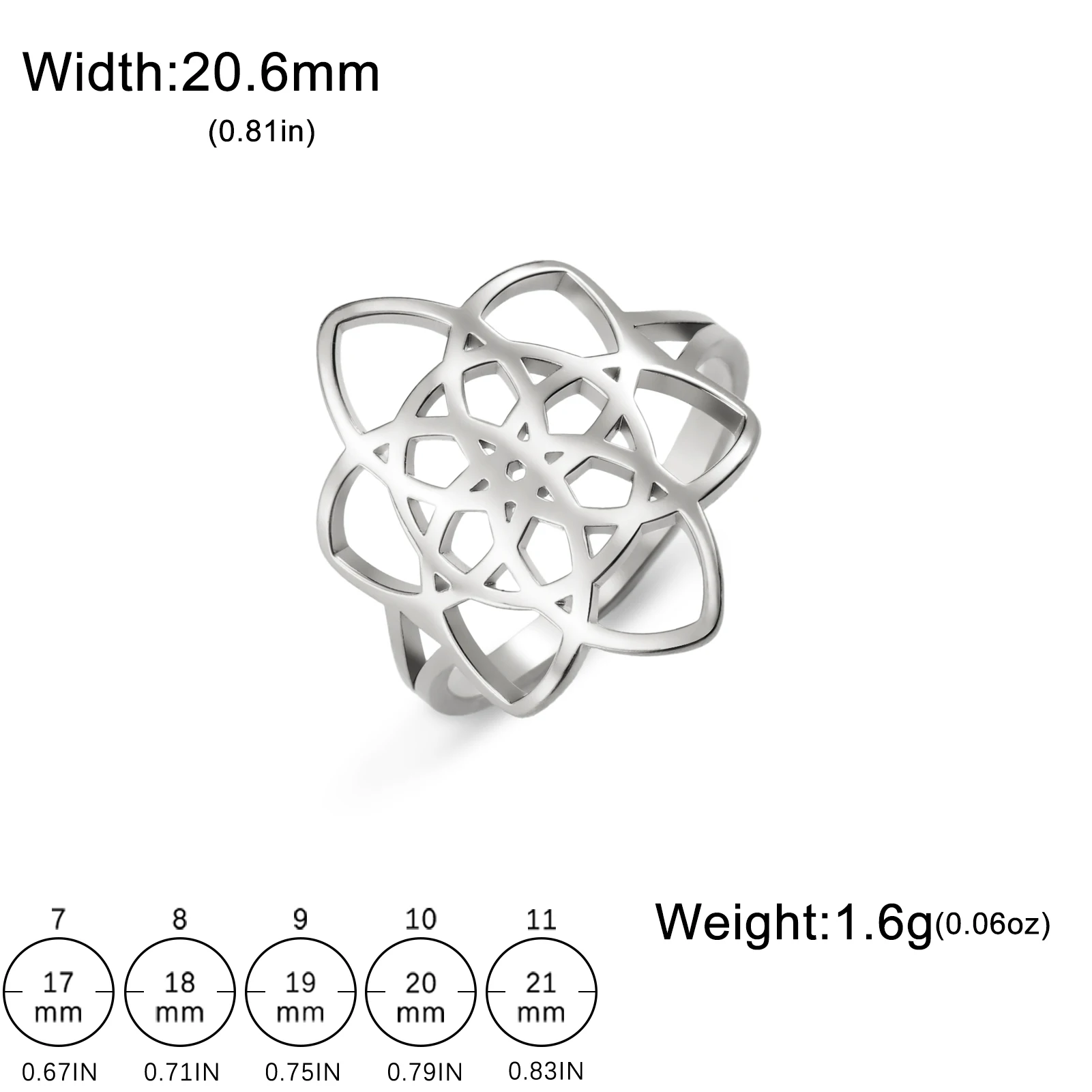 COOLTIME Flower of Life Women\'s Ring Stainless Steel Fashion Couple Rings Jewelry Wedding Accessories for Women Girls
