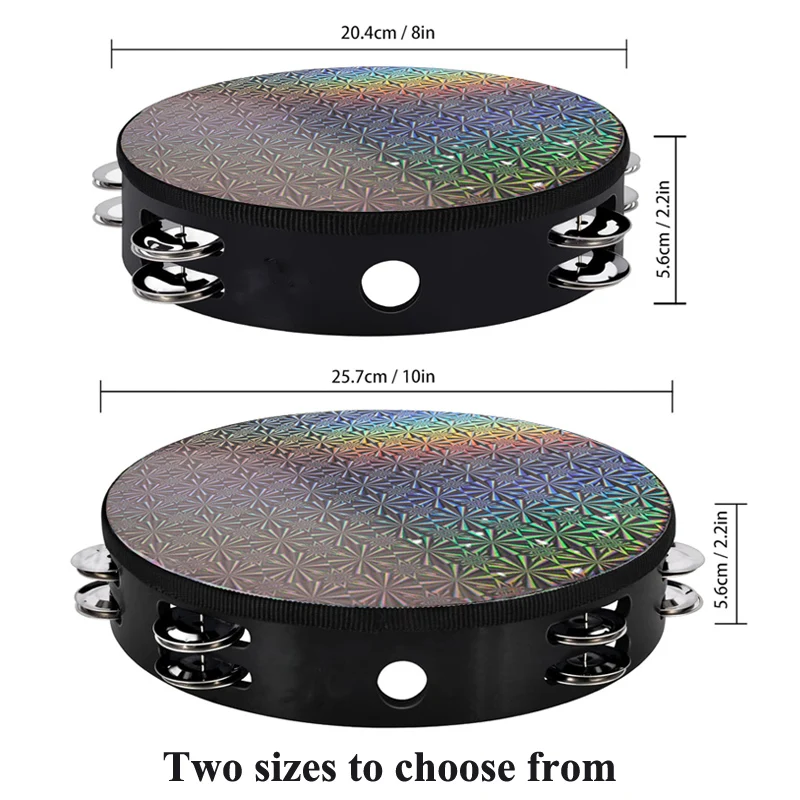 8/10 Inches Laser Drum Colorful Tambourine Wood Percussion Musical Instruments Double Row Jingles Drums Gifts For Music Lover