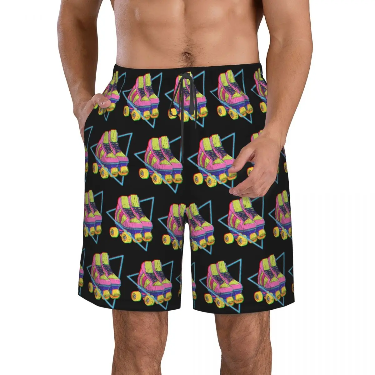 Retro Roller Skates Colorful Trunks Beach Board Shorts Casual Quick Dry Swim Summer Men Pants