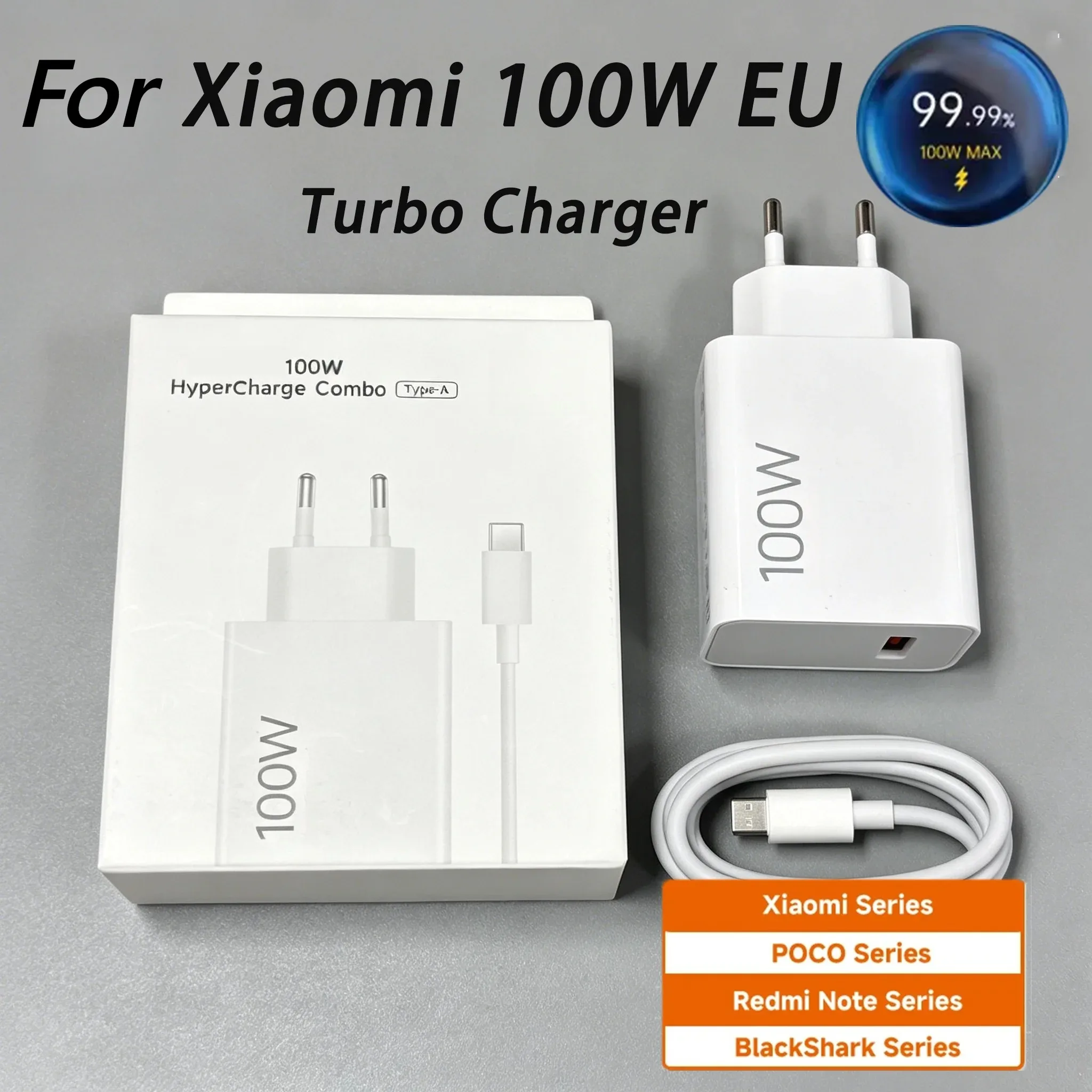 Chargeur rapide Turbo EU 100W pour Xiaomi, câble USB 1M 6A, adaptateur pour Mi 17 Max POCO X7 X8 F7 F8 Pro Ultra, câble Type C