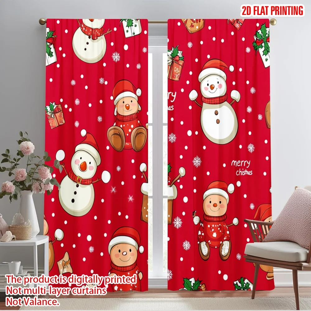 2pcs,2D plane printing Print Curtains Christmas bears Santas snowmen (4) Versatile Fabric (without rod) All Seasons Use for