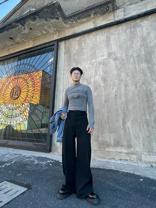 

Мужские широкие брюки TANGZ STUDIO, свободного кроя, с эффектом драпировки, модный дизайн, повседневные, из полиэфирного волокна