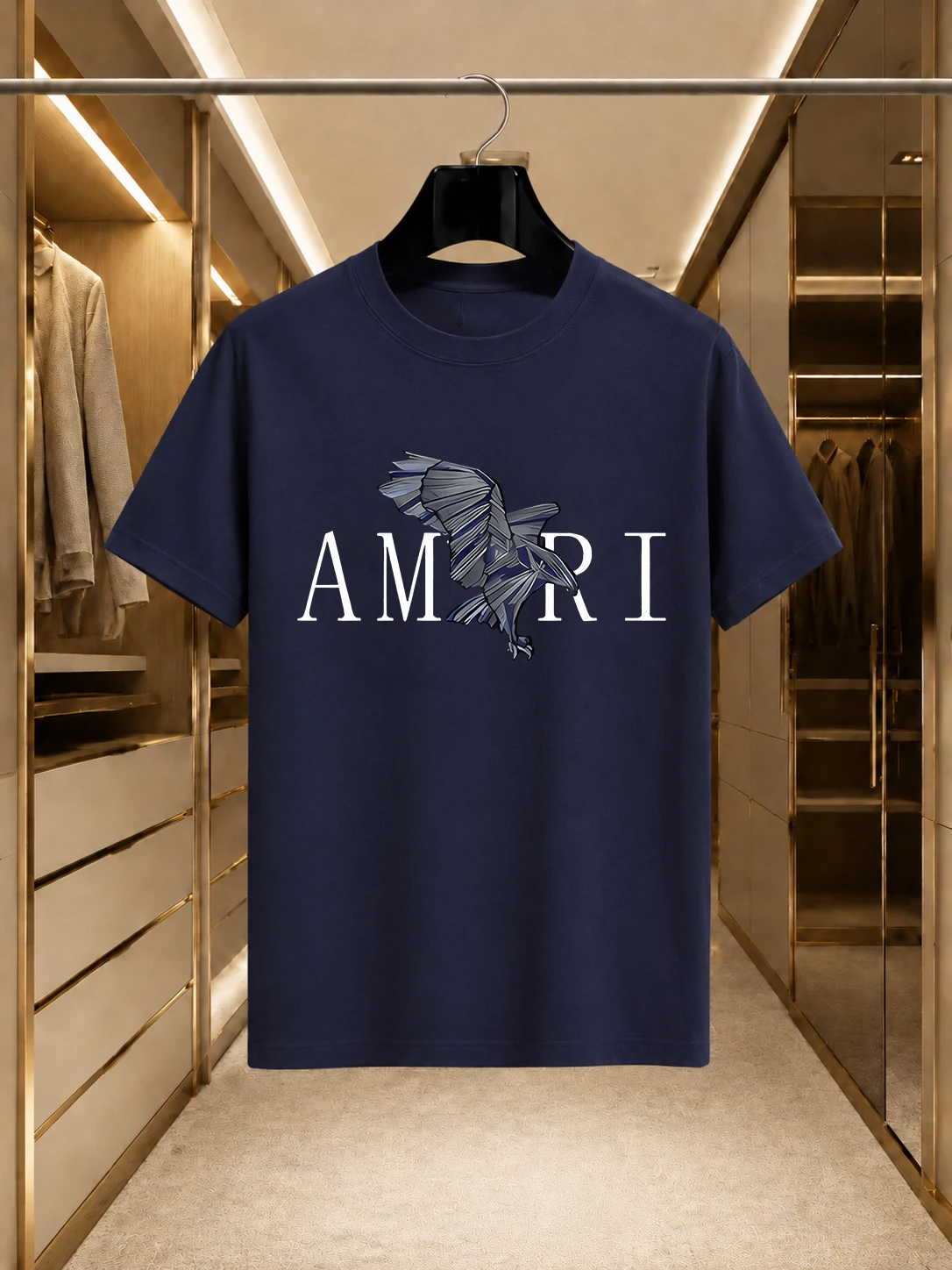 2026 New Cotton T-Shirt, Letter Geometry Blues Flying Eagle Print, Crew Neck Top, Men's Light Luxury High Street, Loose Fit, Ver