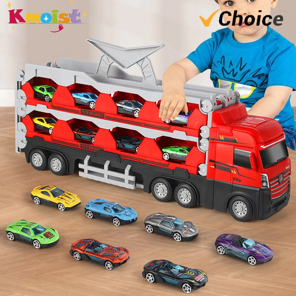 Large Cars Transporter Truck Folding Track Racing Vehicle Kids Competitive Games Storage Alloy Car Toys for Boys Children Gifts