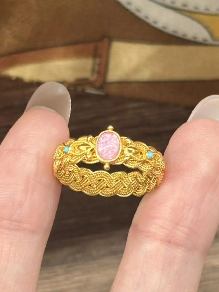 

New National Sle Chinese Retro Embedded Open Ring for Women Woven Finger Ring Faion Luxury Court Sle Hand Jewelry