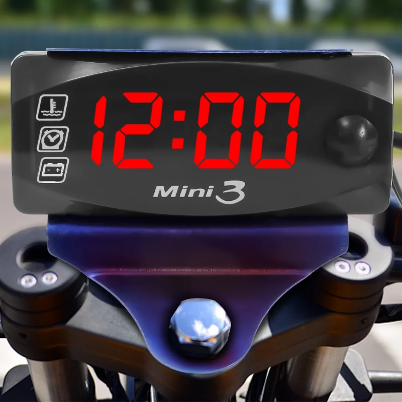 3-IN-1 Motorcycle Voltmeter Electronic Clock IP67 Waterproof LED Digital Display Electronic Watch Thermometer Watch