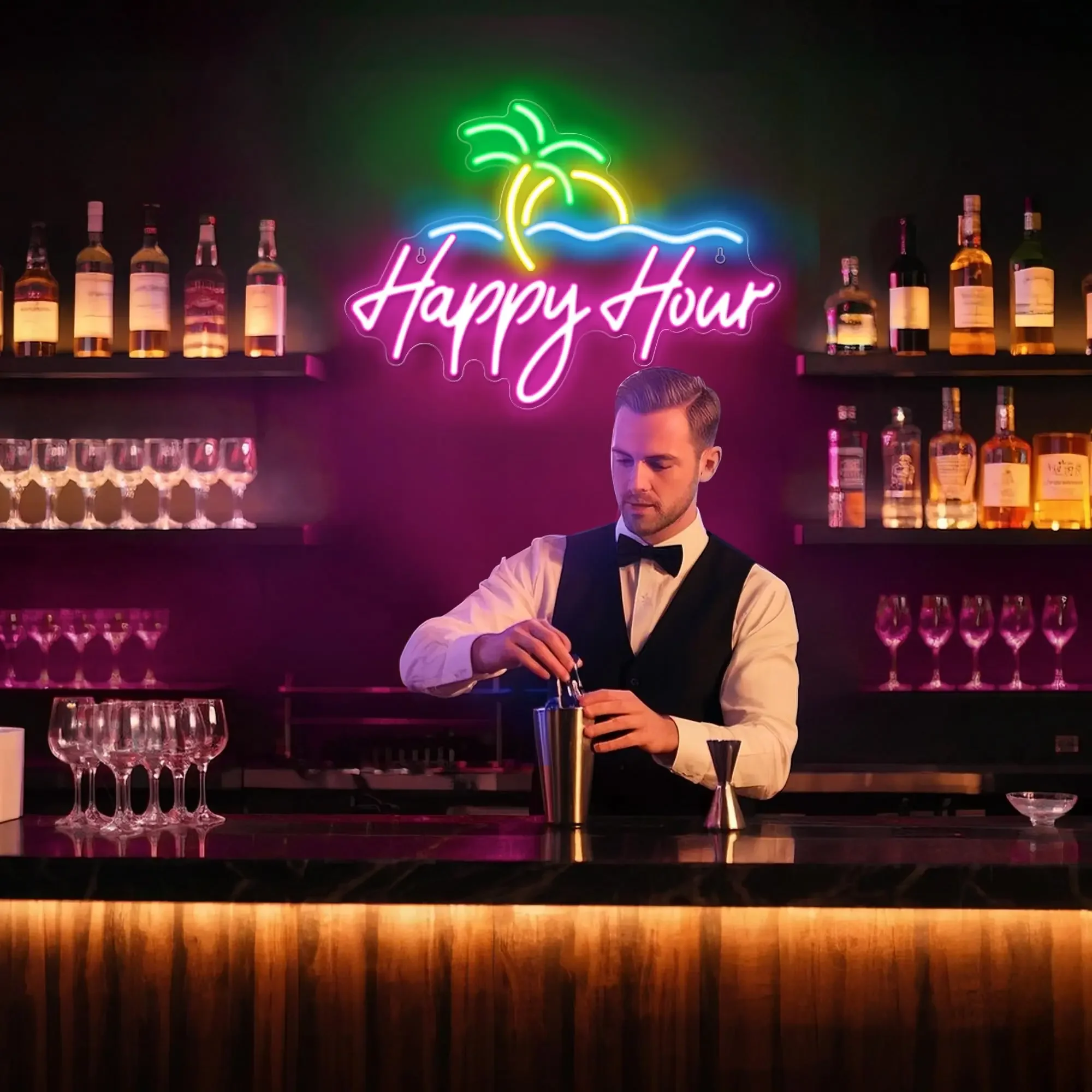 

Неоновая вывеска Happy Hour для домашнего бара, вечеринки в виде пещерного клуба, паба — лучшие подарки для мужа, отца, дня рождения, Рождества