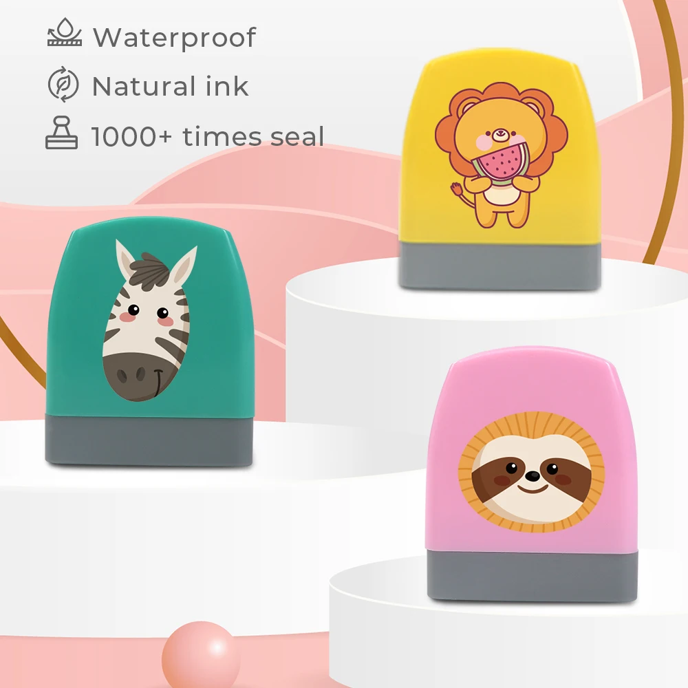 1 Stück Personalisierter Stempel mit individuellem Namen, Zebra-Löwen-Motiv, personalisierter Cartoon-Stempel, personalisierter wasserfester Stempel für Kleidung