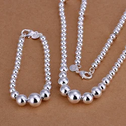 925 sterling Silver high quality women lady wedding classic bead necklace bracelet fashion charm Jewelry Set