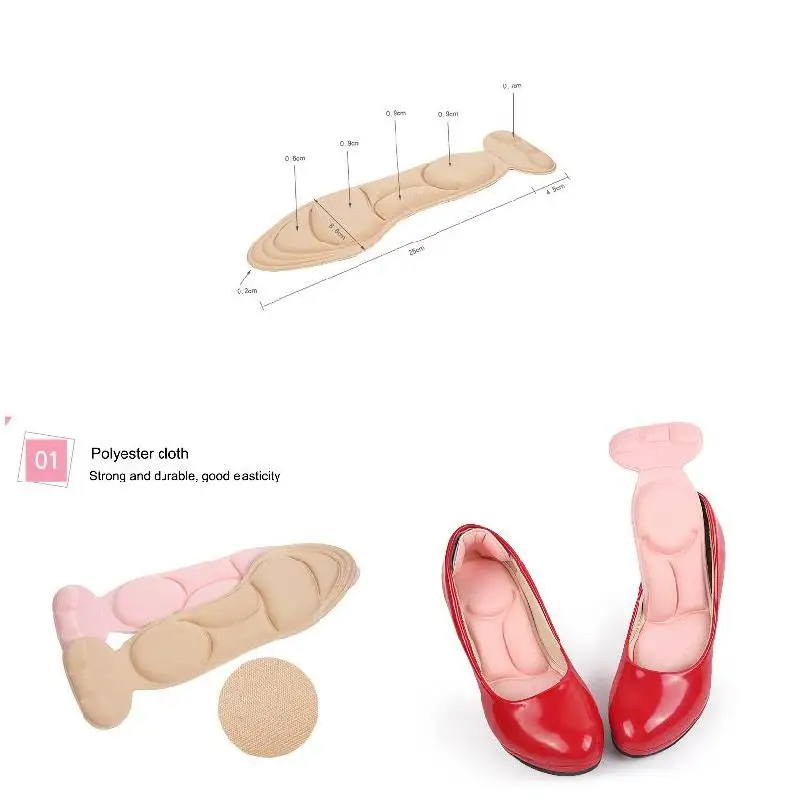 1 Pair Sport Insoles Breathable Anti-slip Shock Foot Arch Massage Sponge Paste Pad Inserts Post Back Women High Heel Shoes New