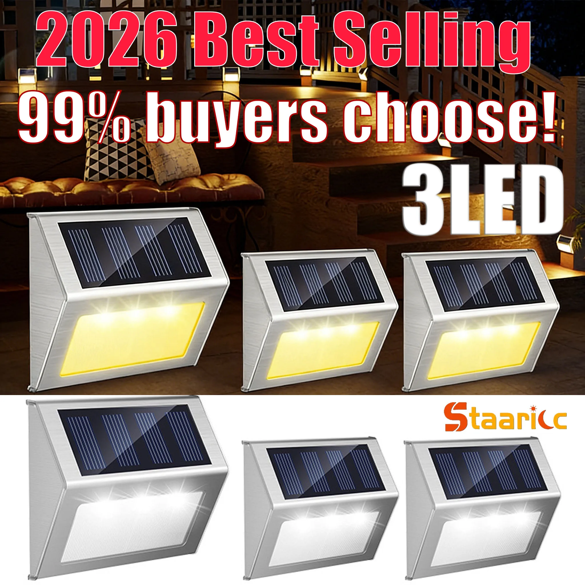 staaric-ソーラーライト-led-ステンレス鋼屋外デッキライト-太陽光発電防水ステップライト-屋外裏庭フェンス階段用