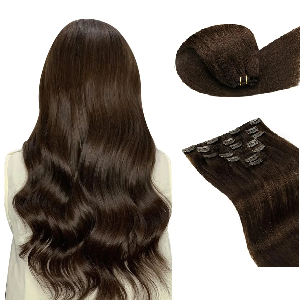 Clip In Hair Extensions Real Human Hair 120g 7Pcs100% Virgin Hair 12A Remy Hair Extensions Soft Silky Dark Brown Hair Extensions