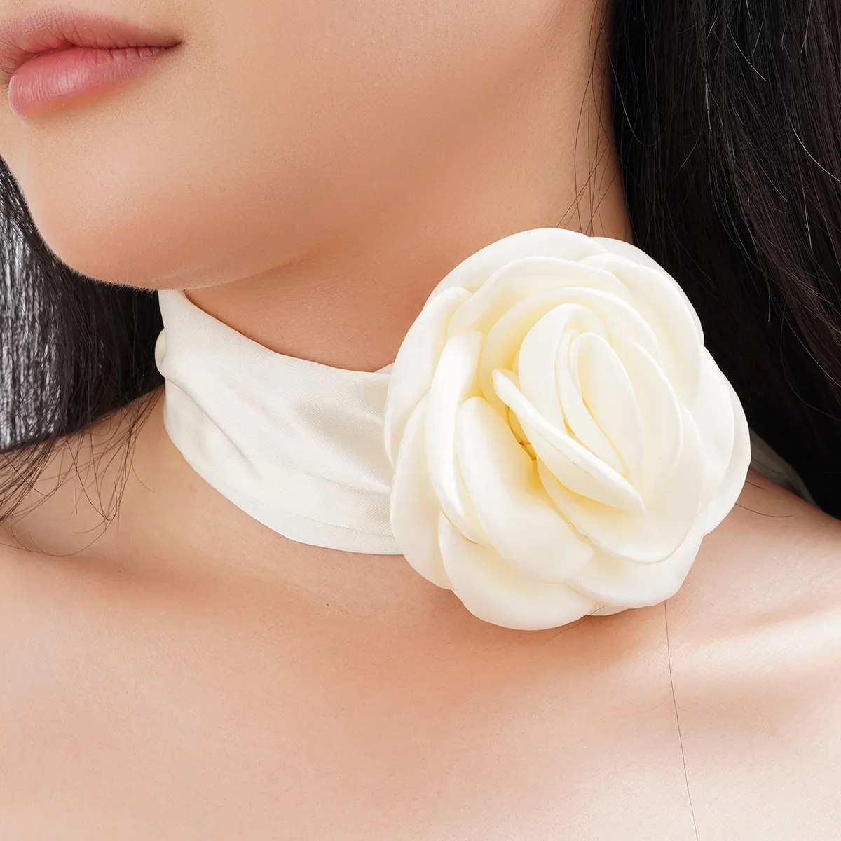 Rose Neck Chain Choker Collar Flower French Strap Flower Women\'s Necklace Black