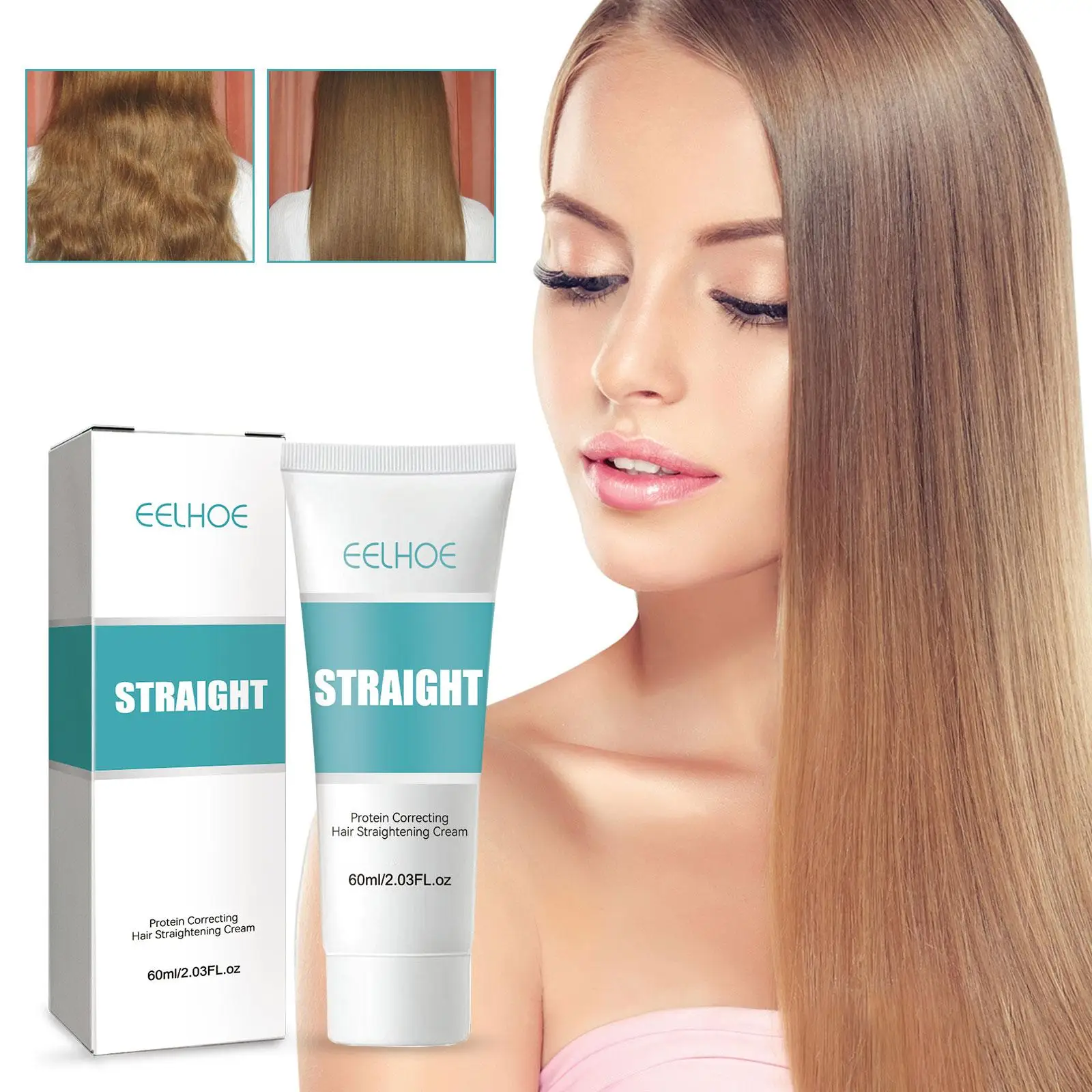 

EELHOE Protein Correcting Hair Straightening Cream Silk & Gloss Hair Straightening Cream 60ml Nourishing Hair Straightener Loti