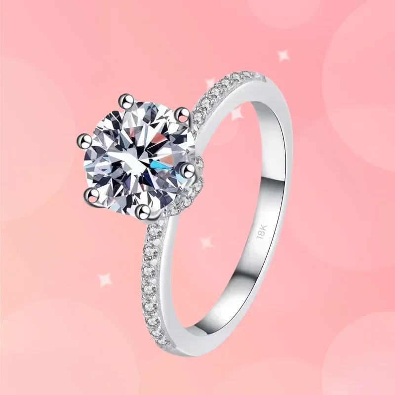 

Designer Jewelry 18K White Gold 2Carat VVS1 D Color Moissanite Diamond Six-pronged Setting Rings Wedding Accessories for Women
