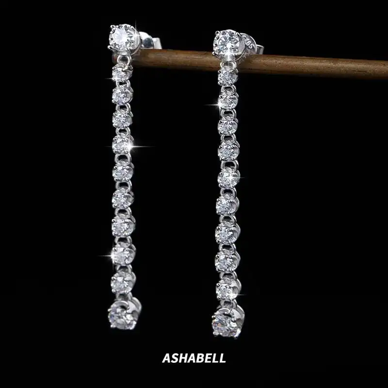 

Elegant and Shiny S925 Sterling Silver Internet Celebrity Moissanite Long Tassel Engagement Wedding Dinner for Women Earrings