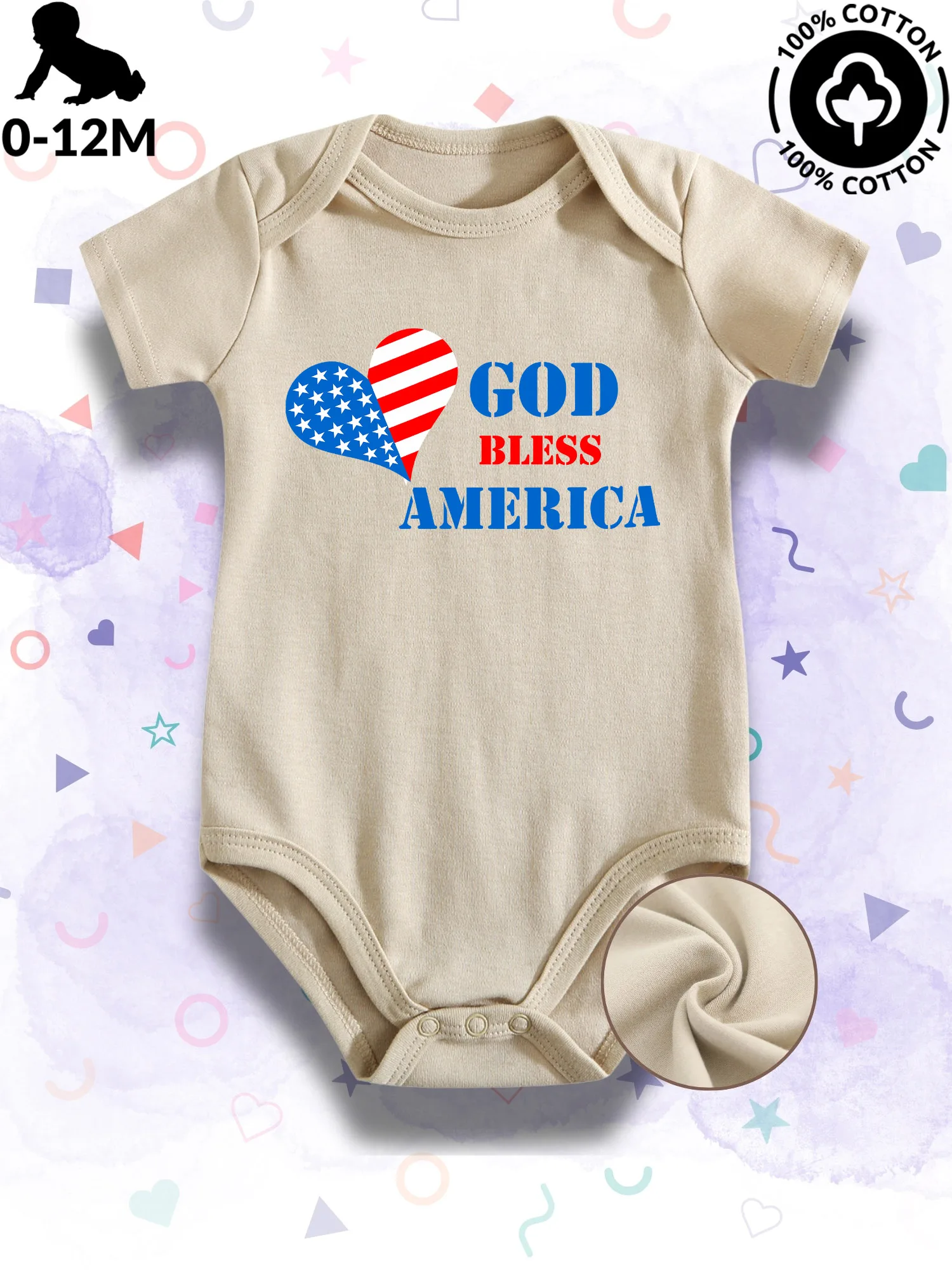 

God Bless America Unisex Baby Bodysuit, 100% Cotton Soft Onesie, All-Season Wear Beige Crawling Suit 190GSM