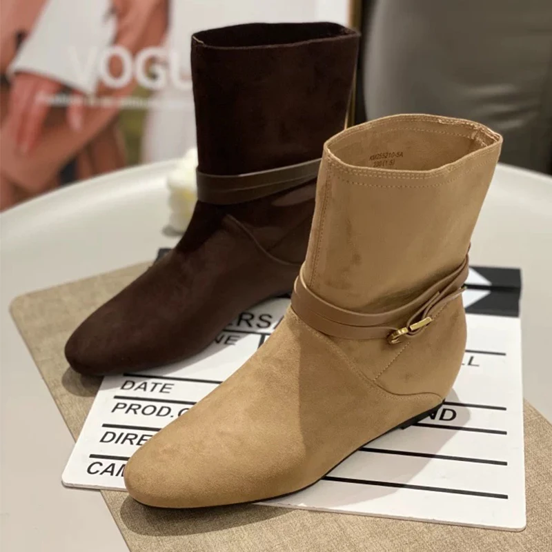 

Flats Women Ankle Boots Suede Fashoin Dress Shoes Designer Women Short Boots Winter 2025 Casual Brand Botas Para Mujer Zapatos