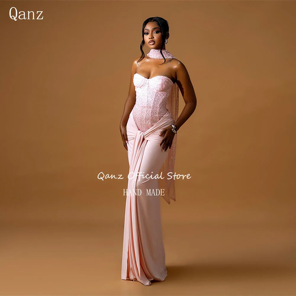 

Qanz Pink Birthday Dresses Luxury Mermaid Sequined Beading Evening Dress Sweetheart Elegant Dresses For Special Event Customized