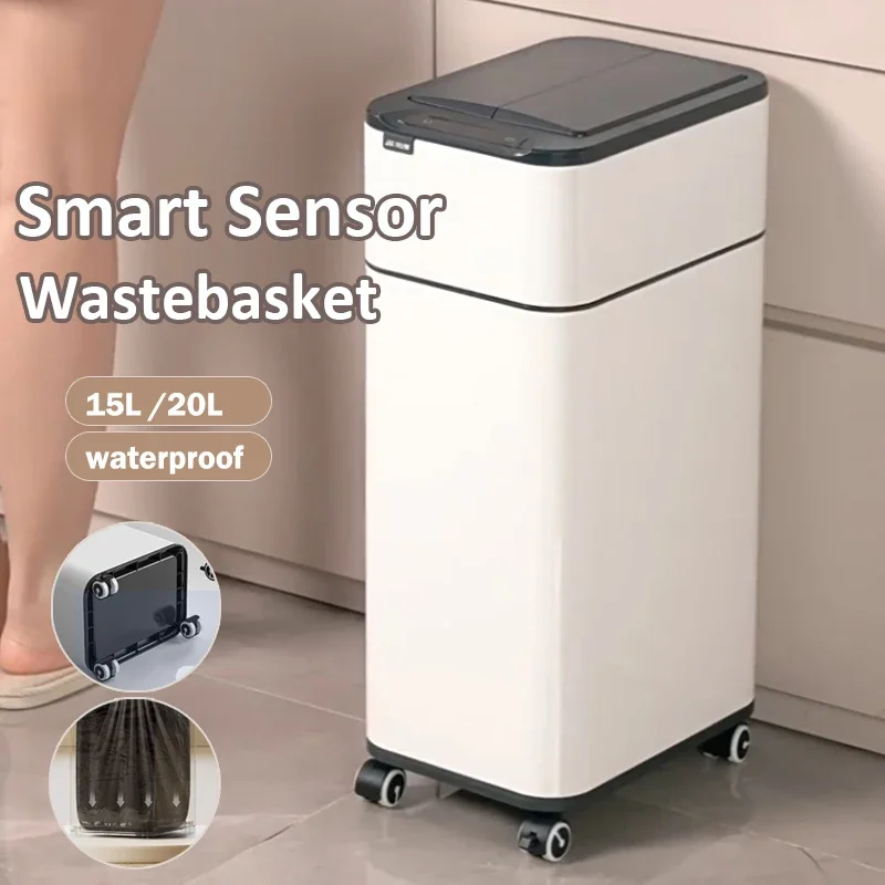 

Smart Trash Can 20L Sensor Automatic Bagging Trash Bin Stainles Steel Large Kitchen Wastebasket Household Rectangular Garbage