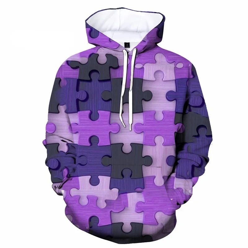 

Funny Jigsaw Design Graphic Sweatshirts Colorful Puzzle 3D Printed Hoodie For Men Clothes Splicing Joint Boy Tracksuit Y2k Tops