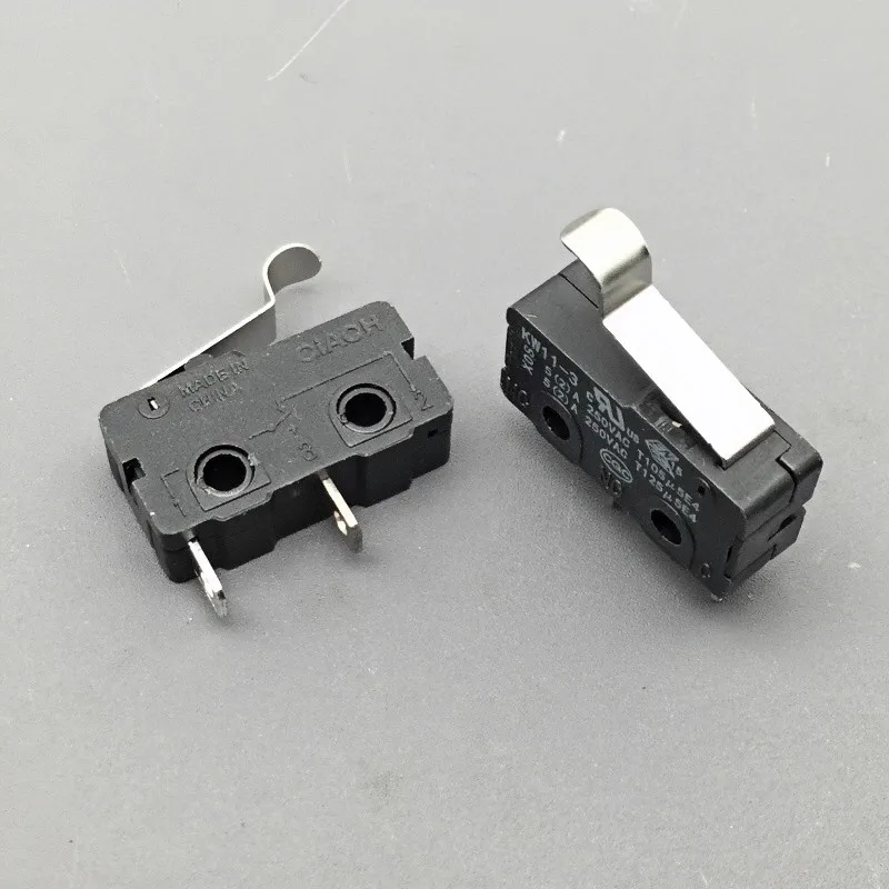 5pcs/lot Silver contact KW11-3 travel limit UL-certified key microswitch 2-pin with long handle 5A