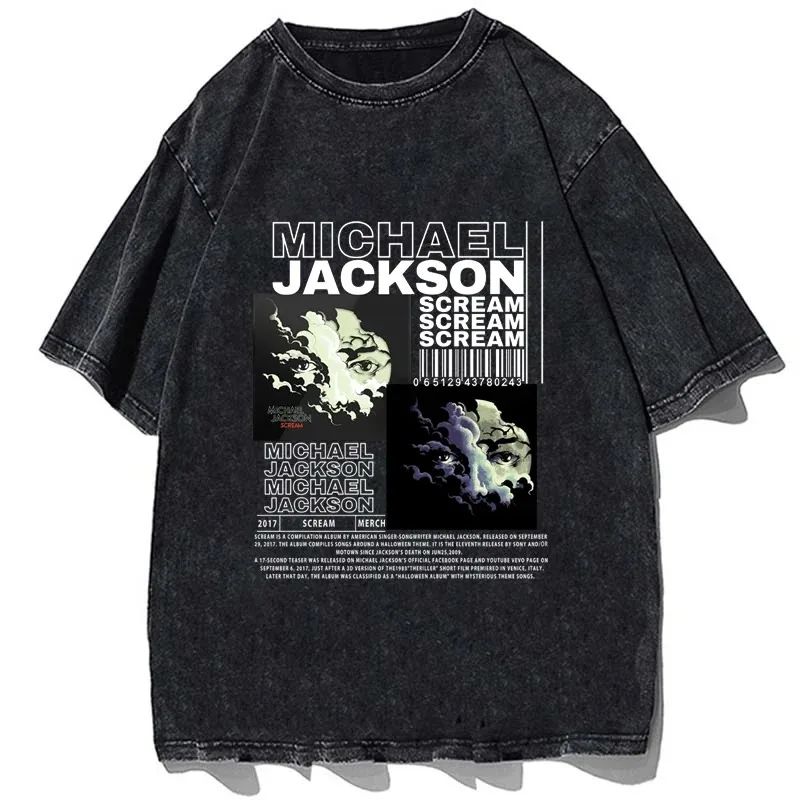 Hip Hop Singer Jackson Print Tshirt Pop BAD Vintage T-shirt Fashion Streetwear Cotton Men T Shirt Loose Oversize Cloting