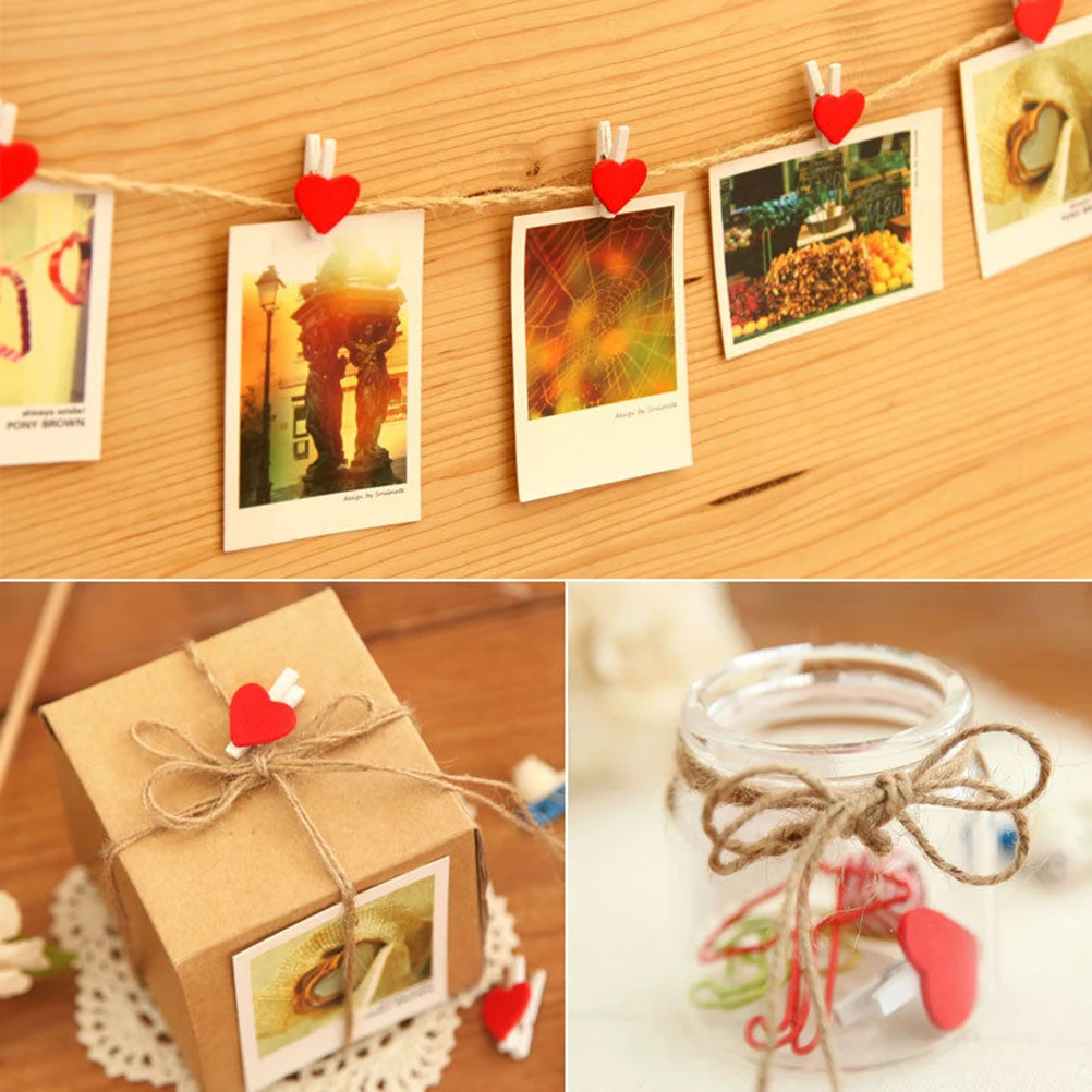 20 Pcs Stylish Wooden Red Love Heart Pegs Photo Paper Clips Wedding Decor Craft