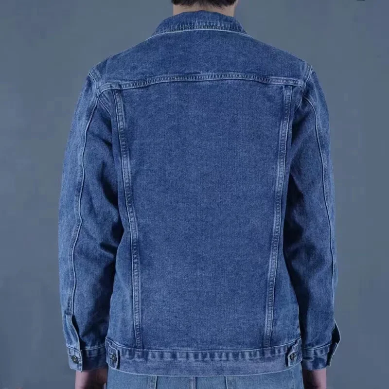 

Синяя джинсовая куртка Waed, мужская свободная модная джинсовая куртка большого размера с принтом, повседневная городская длинная куртка на пуговицах