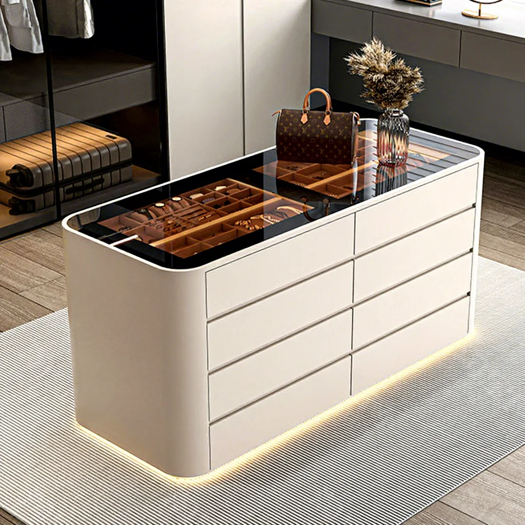 Walk-in closet island cabinet light luxury dust-proof jewelry display storage cabinet drawer counter vanity table