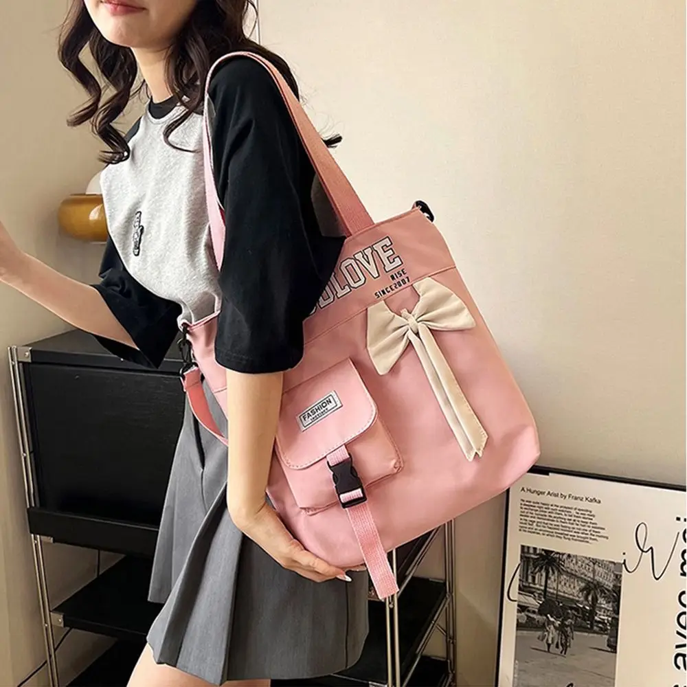 Cute Canvas Shoulder Bag Bowknot Portable Tote Bag Large Capacity Underarm Bag for Women