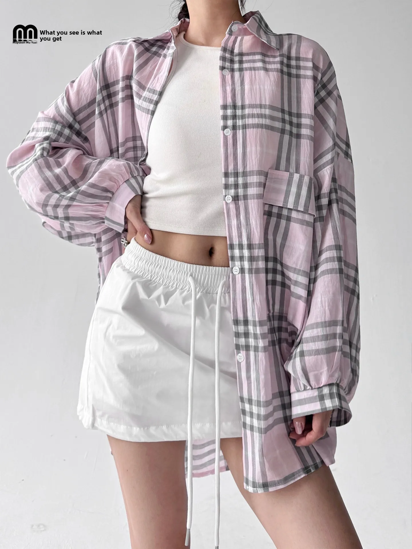 

2025 New Vintage Women's Loose Casual Long Sve Plaid irt Summer Trendy Top Comfortable Polyester Cotton Blend Ne