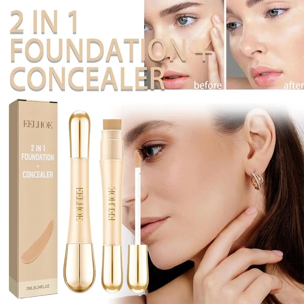 Double Head Face Foundation Concealer Pen Face Concealer Stick Contouring Makeup Highlighter Natural Head Dual Concealer X9U2