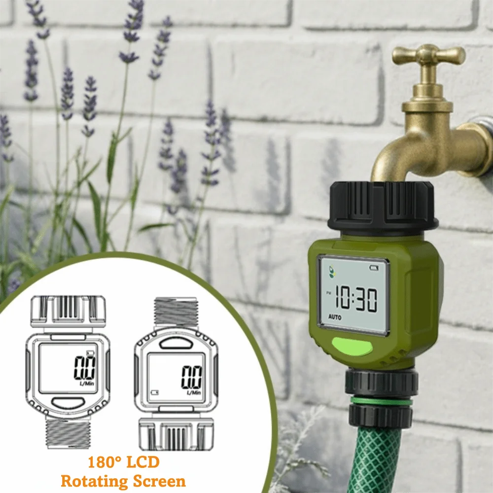 IPX6 Waterproof Digital Water Flow Meter Brass Inlet Accurate Water Consumption Test Meter Multifunctional Movable Joint