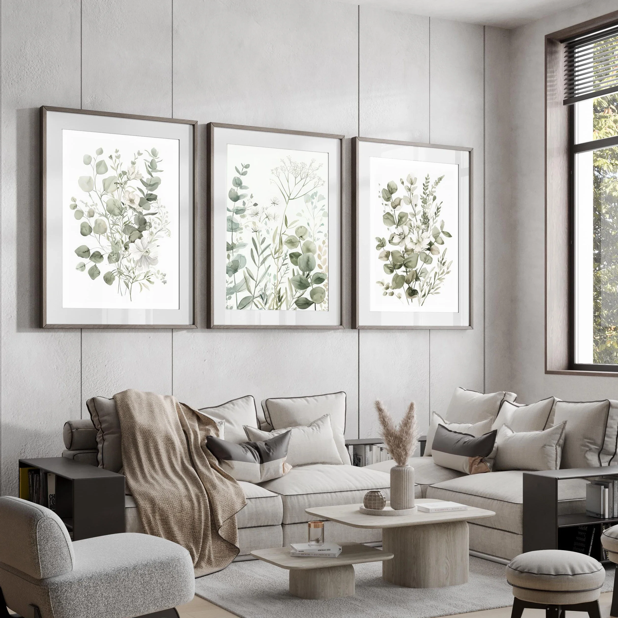 Large-sized frameless 3pcs  Neutral Wall Prints Botanical Wall Art Decor Bedroom Botanical Line Sage Green Home Decor  Plants