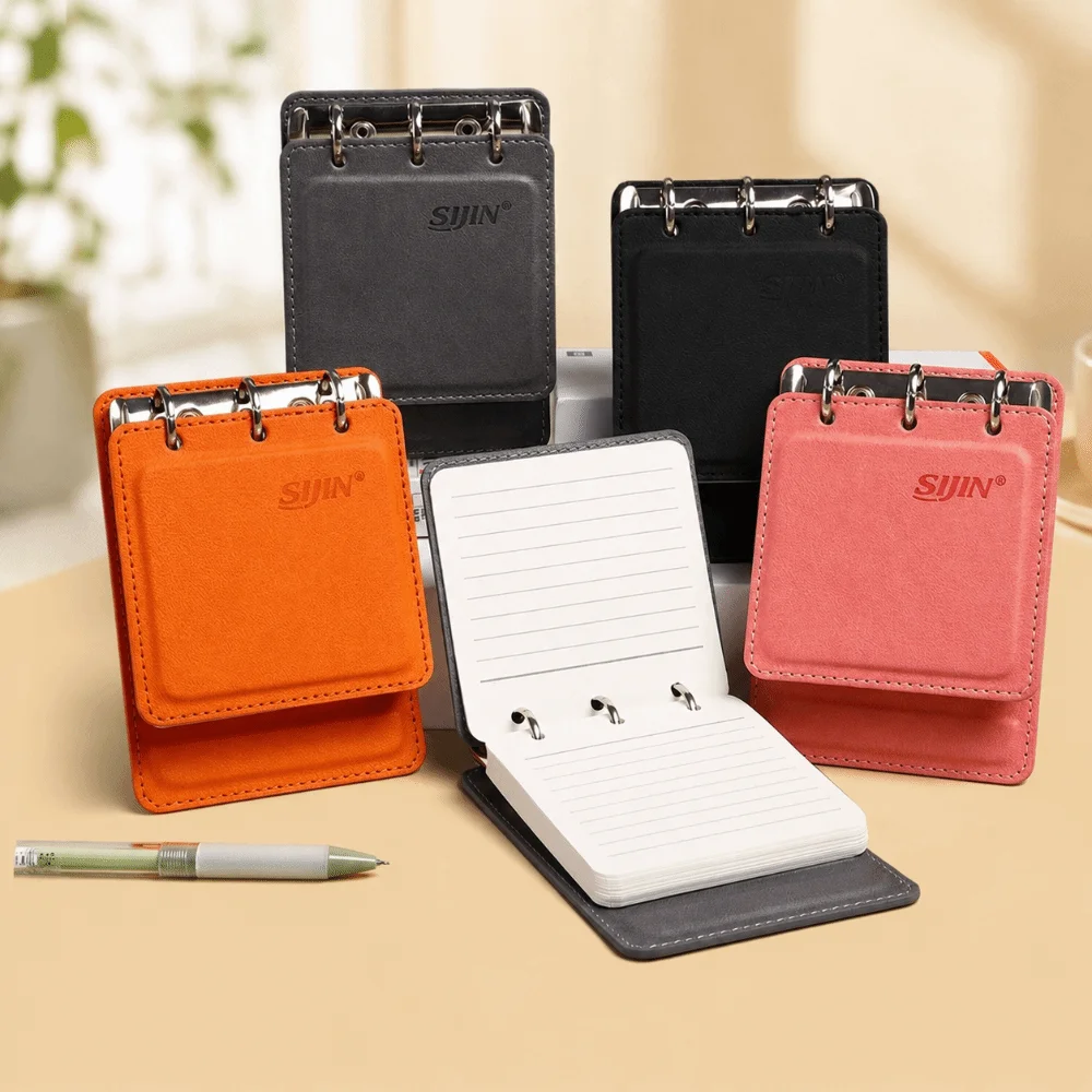 Durable A7 Pocket Notebook PU Leather 3-Ring Binder Journal with Removable Lined Paper Loose-leaf Notebook Students